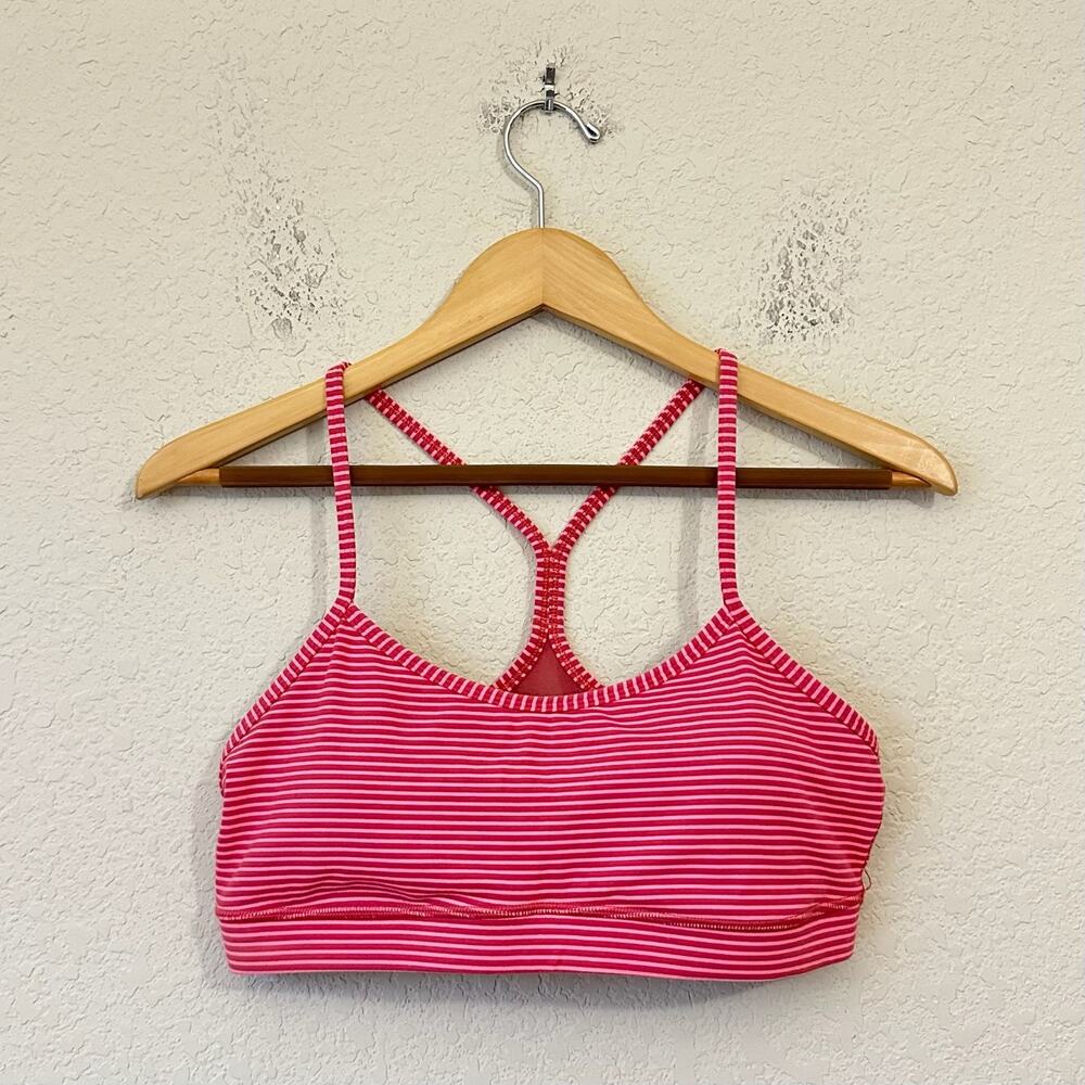 LULULEMON Flow Y Bra IV Pink Striped Racerback Yoga Gym Activewear